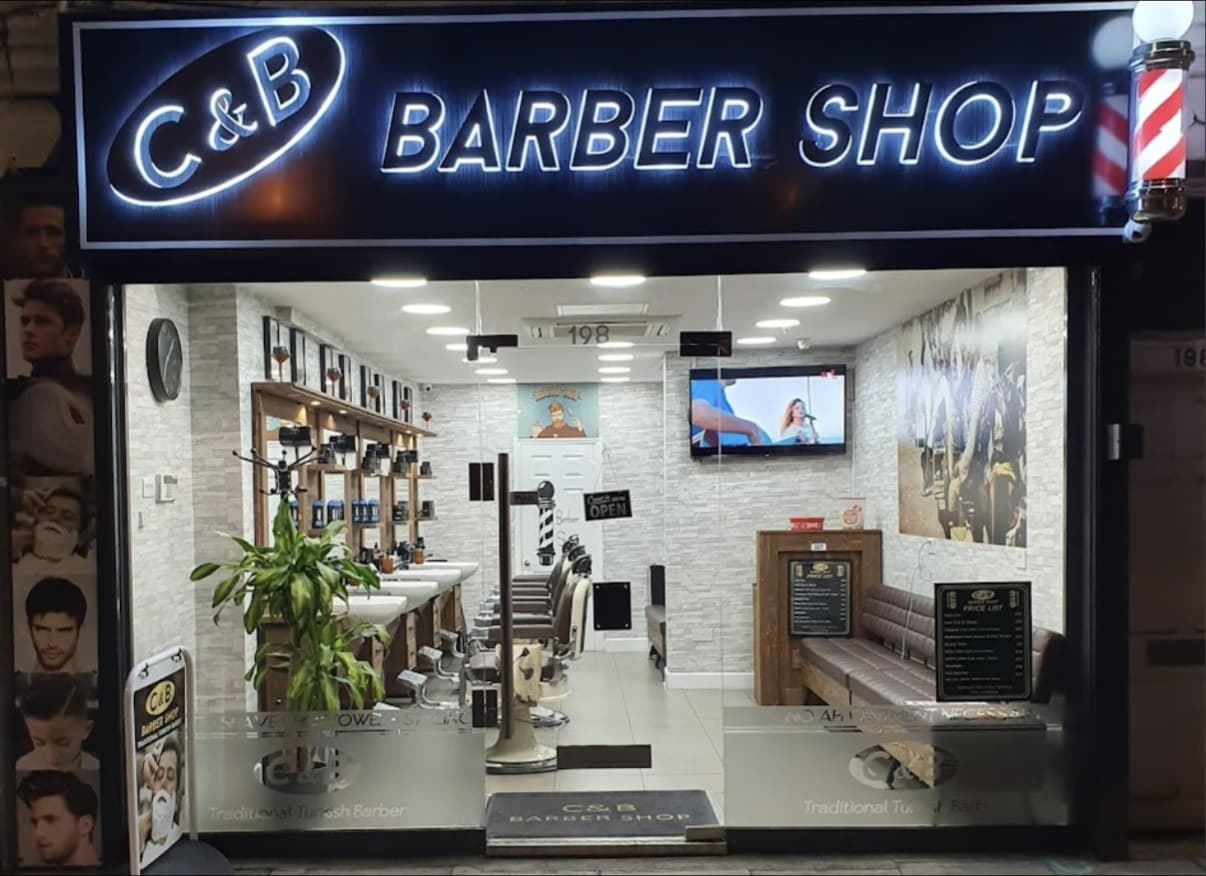 C&B Barber Shop storefront and signage